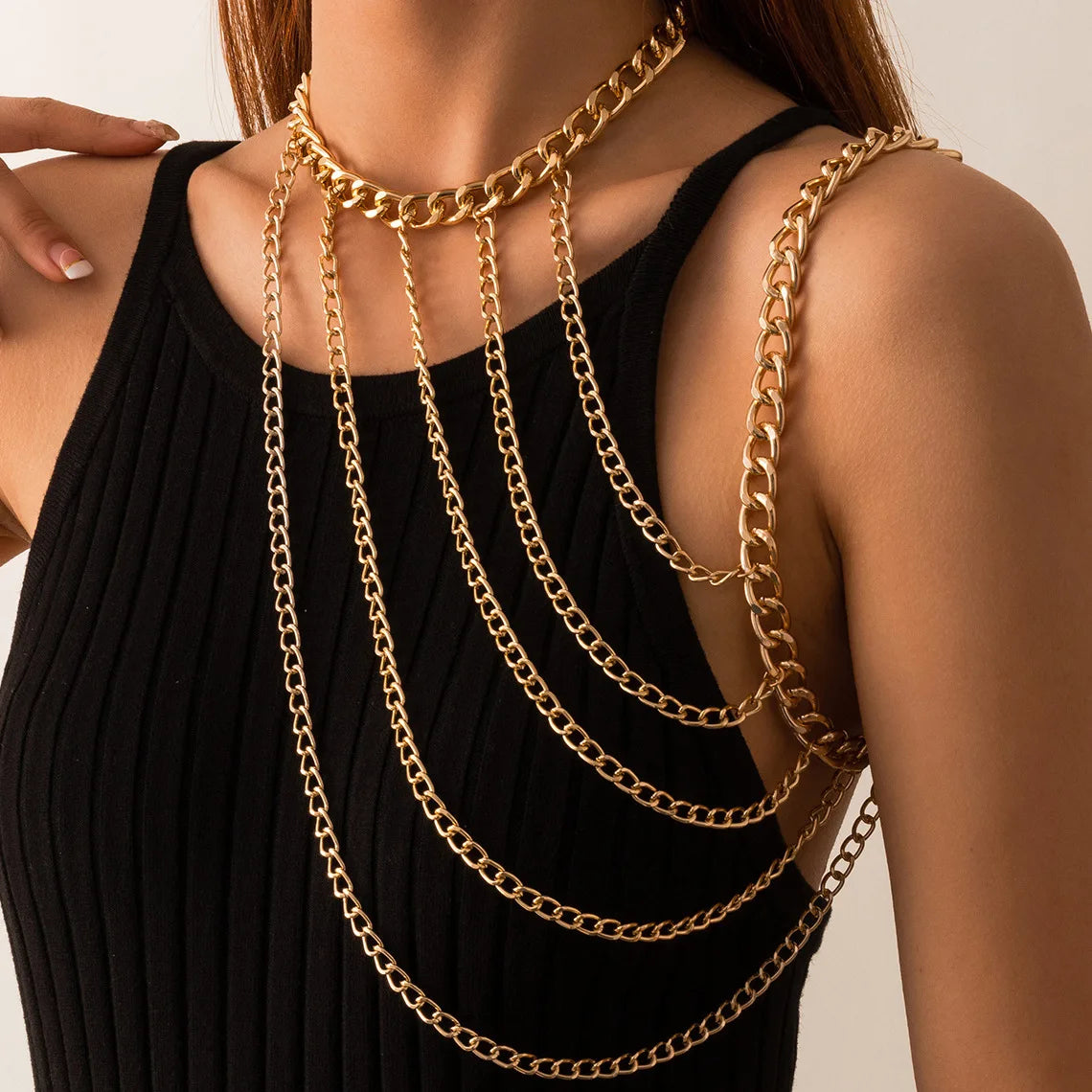 Harness Heavy Metal Body Jewelry for Women Sexy One Shoulder Chian Necklace Beach Bikinis Bodychain Y2K Party Grungy Accessories