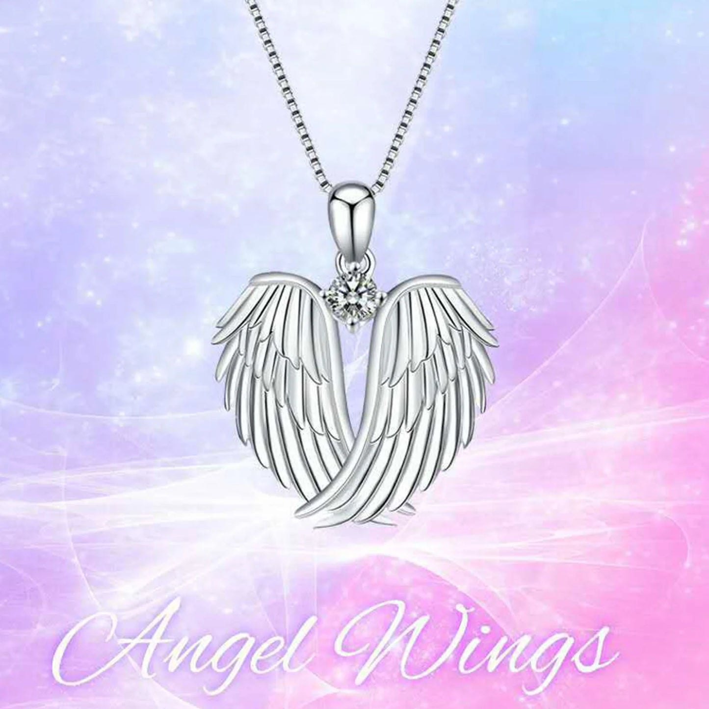 Jewelry on Clearance!Necklaces for Women Angel Wings Necklace 925 Silver Guardian Angel Wings Pendant Birthstone Necklace for Women Jewelry Gifts