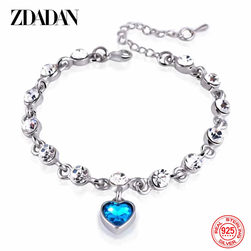 925 Sterling Silver Charm Sapphire Heart Bracelet Chain for Women Fashion Engagement Party Jewelry Gift