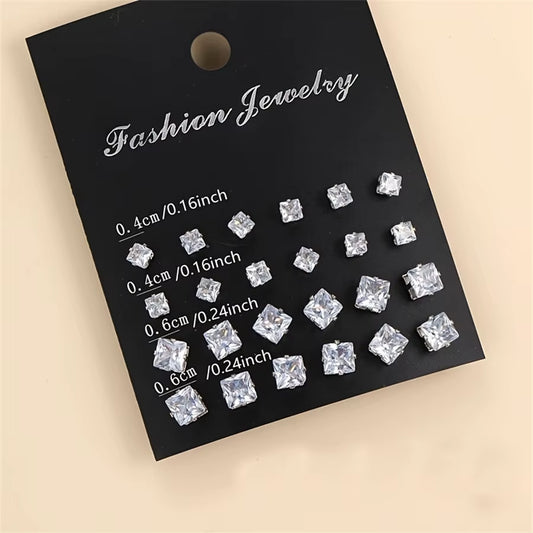 12 Pair/Lot White Shiny Wedding Stud Earrings Set for Women Men Cubic Zircon Jewelry Accessories Minimalist Earring Jewelry Gift