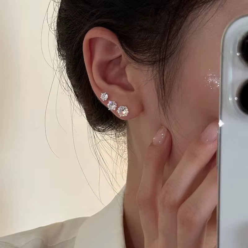 12 Pair/Lot White Shiny Wedding Stud Earrings Set for Women Men Cubic Zircon Jewelry Accessories Minimalist Earring Jewelry Gift