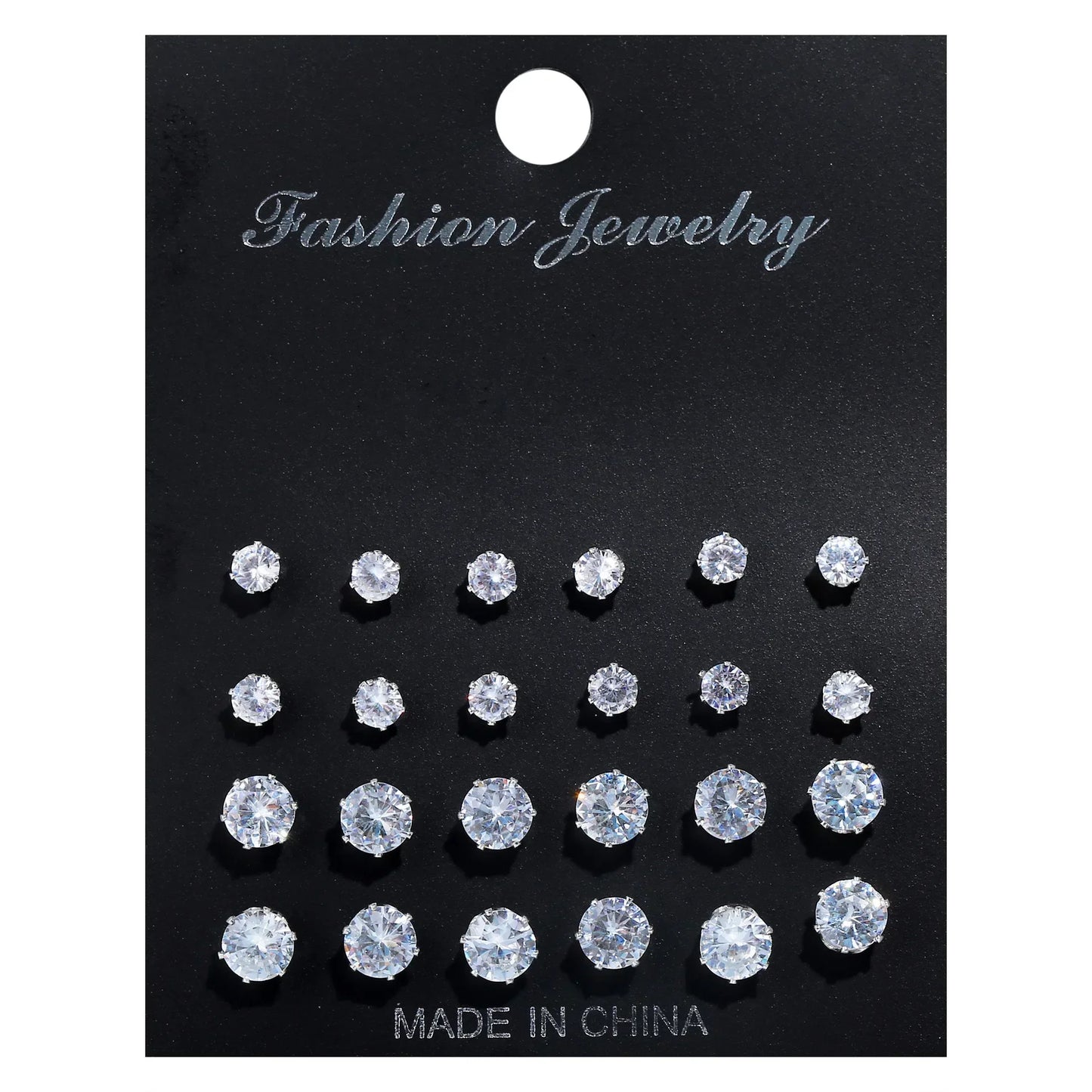 12 Pair/Lot White Shiny Wedding Stud Earrings Set for Women Men Cubic Zircon Jewelry Accessories Minimalist Earring Jewelry Gift