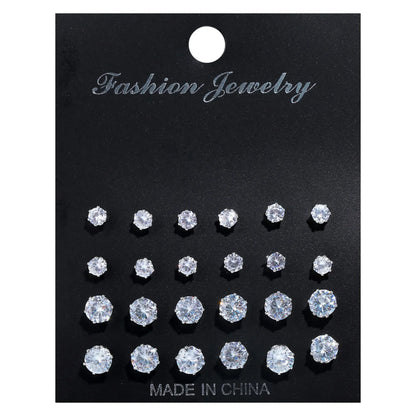 12 Pair/Lot White Shiny Wedding Stud Earrings Set for Women Men Cubic Zircon Jewelry Accessories Minimalist Earring Jewelry Gift