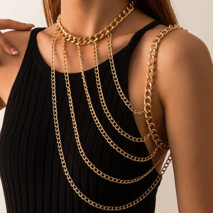 Harness Heavy Metal Body Jewelry for Women Sexy One Shoulder Chian Necklace Beach Bikinis Bodychain Y2K Party Grungy Accessories