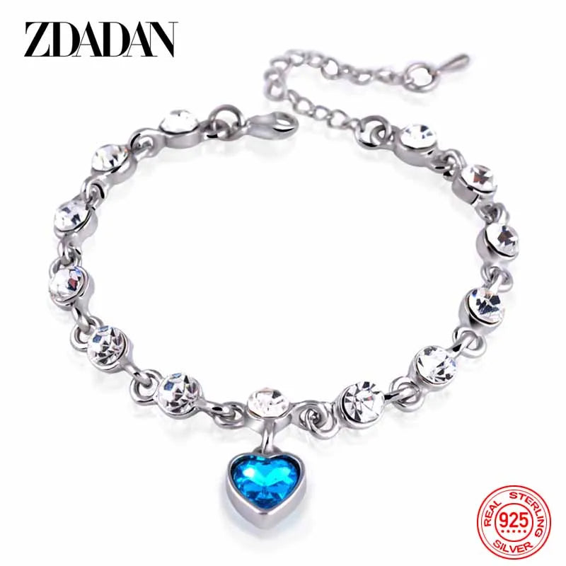 925 Sterling Silver Charm Sapphire Heart Bracelet Chain for Women Fashion Engagement Party Jewelry Gift