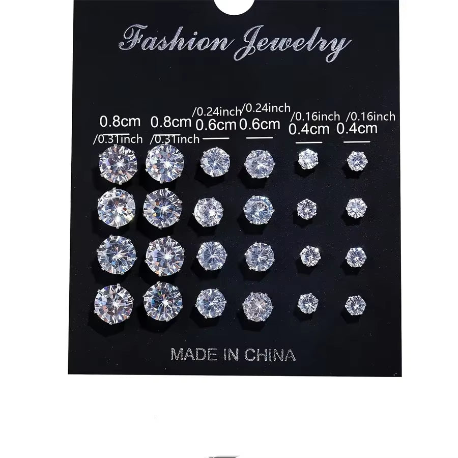 12 Pair/Lot White Shiny Wedding Stud Earrings Set for Women Men Cubic Zircon Jewelry Accessories Minimalist Earring Jewelry Gift