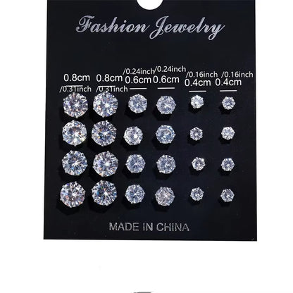 12 Pair/Lot White Shiny Wedding Stud Earrings Set for Women Men Cubic Zircon Jewelry Accessories Minimalist Earring Jewelry Gift