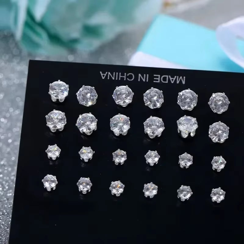 12 Pair/Lot White Shiny Wedding Stud Earrings Set for Women Men Cubic Zircon Jewelry Accessories Minimalist Earring Jewelry Gift