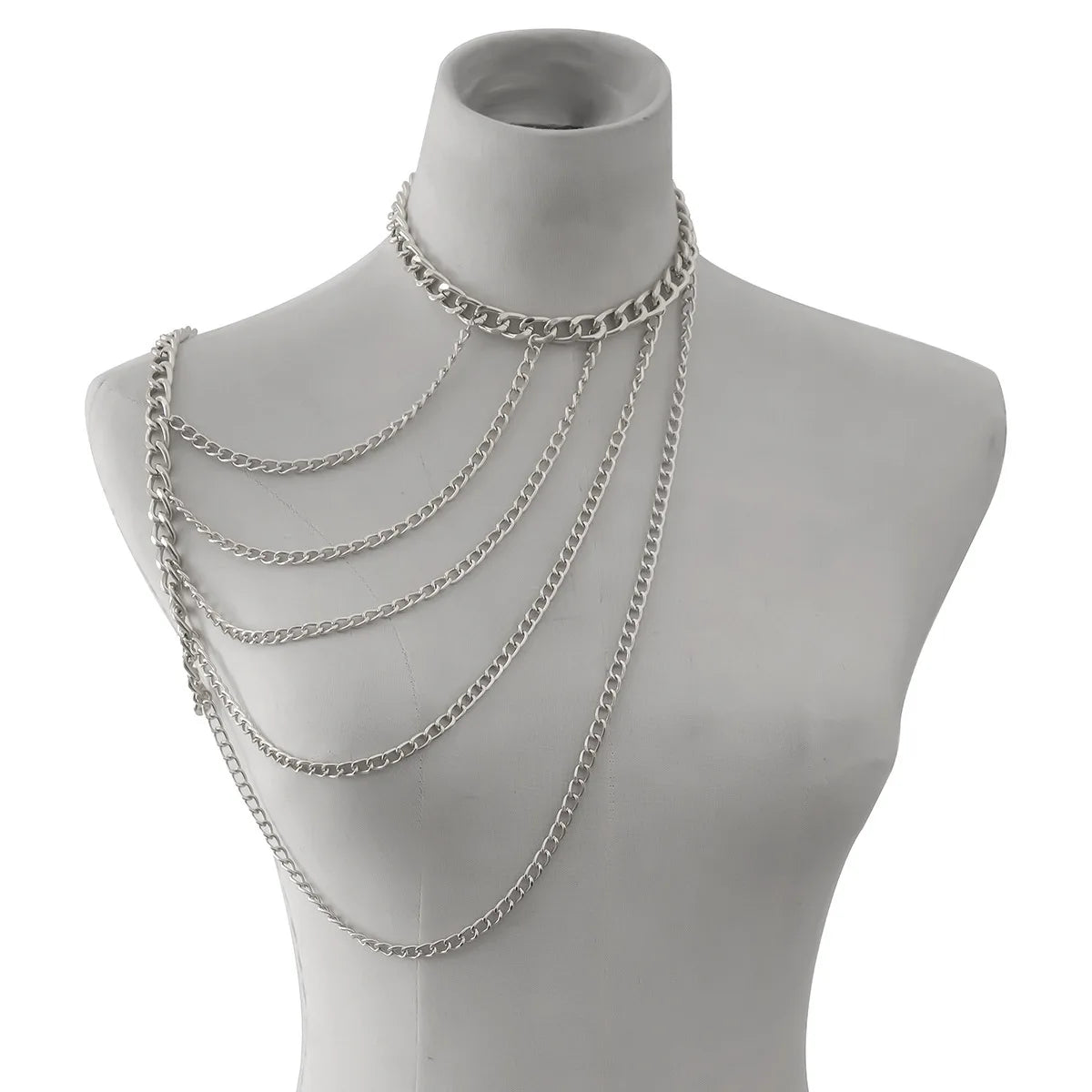 Harness Heavy Metal Body Jewelry for Women Sexy One Shoulder Chian Necklace Beach Bikinis Bodychain Y2K Party Grungy Accessories