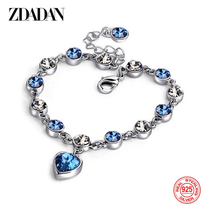 925 Sterling Silver Charm Sapphire Heart Bracelet Chain for Women Fashion Engagement Party Jewelry Gift