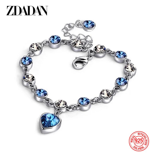 925 Sterling Silver Charm Sapphire Heart Bracelet Chain for Women Fashion Engagement Party Jewelry Gift