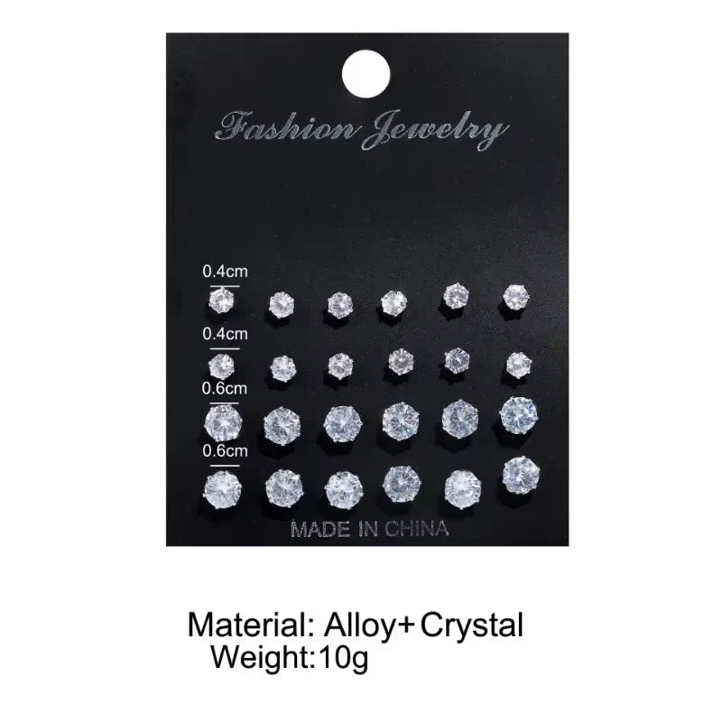 12 Pair/Lot White Shiny Wedding Stud Earrings Set for Women Men Cubic Zircon Jewelry Accessories Minimalist Earring Jewelry Gift