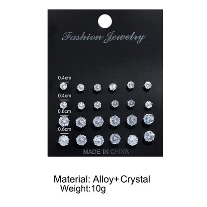 12 Pair/Lot White Shiny Wedding Stud Earrings Set for Women Men Cubic Zircon Jewelry Accessories Minimalist Earring Jewelry Gift