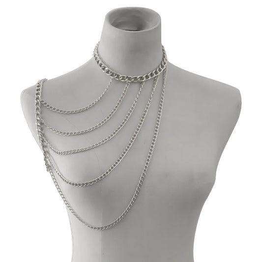 Harness Heavy Metal Body Jewelry for Women Sexy One Shoulder Chian Necklace Beach Bikinis Bodychain Y2K Party Grungy Accessories